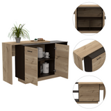 Sicilia Kitchen Island, Two  External Shelves, Double Door Cabinets, Three Shelves