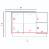 Sicilia Kitchen Island, Two  External Shelves, Double Door Cabinets, Three Shelves