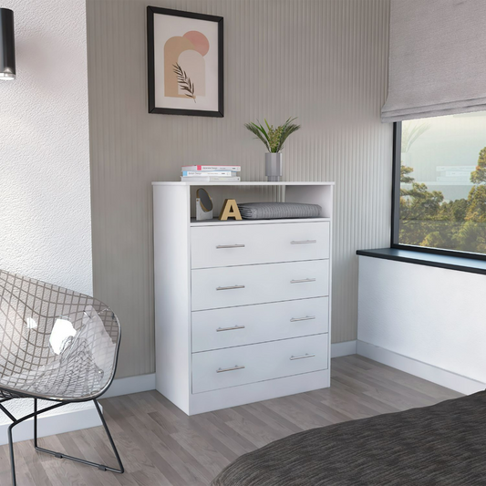 Sanna Four Drawer Dresser,  One Open Shelf