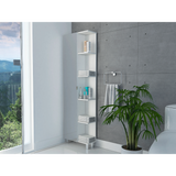 Tuhome Urano Mirror Linen Cabinet with Four Internal Shelves, Five External Display Shelves, Spacious Single-Door Compartment and Modern Tall Storage Design for Bathroom, Kitchen, Bedroom or Multifunctional Home Organization