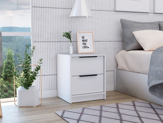 Tuhome Kaia Small Nightstand with Two Spacious Drawers and Metal Handles, Modern Bedside Storage Cabinet with Superior Top for Bedroom Organization, Compact Functional Furniture for Everyday Essentials