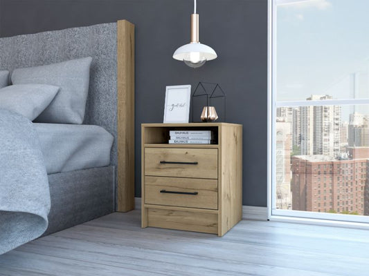 TUHOME Eter Nightstand with Two Drawers, Open Storage Shelf and Spacious Top Surface for Bedroom or Living Room Organization, Modern Minimalist Bedside Table with Functional Design for Daily Essentials