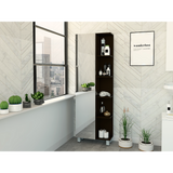 Tuhome Urano Mirror Linen Cabinet with Four Internal Shelves, Five External Display Shelves, Spacious Single-Door Compartment and Modern Tall Storage Design for Bathroom, Kitchen, Bedroom or Multifunctional Home Organization