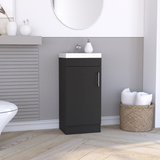 TUHOME Madrid 16" Bathroom Vanity with Single Door Storage, Resin Sink, Compact Base Cabinet, Modern Space-Saving Vanity for Small Bathrooms and Efficient Organization