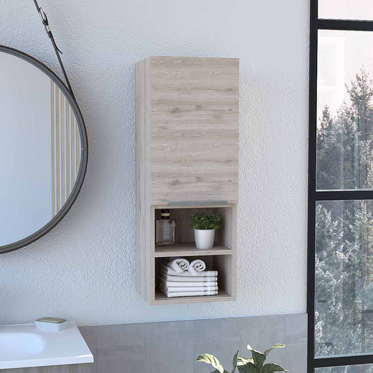 Mila Bathroom Cabinet with Single-Door Compartment, Two Interior Shelves, Dual External Open Shelves and Space-Saving Wall Design for Organized Storage, Daily Essentials Access and Modern Bathroom Convenience