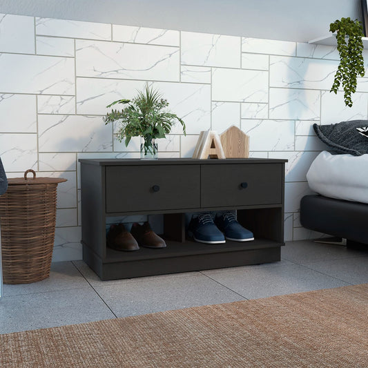 Hamilton Storage Bench with Two Spacious Drawers, Dual Open Shelves for Shoe or Accessory Organization, Sturdy Top Surface and Versatile Entryway or Bedroom Design for Modern Home Storage and Everyday Convenience