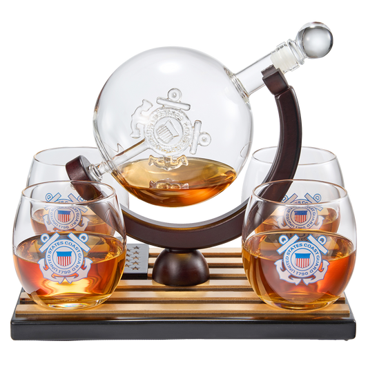 Coastguard Gift Whiskey & Wine Decanter Set & 4 Liquor Glasses