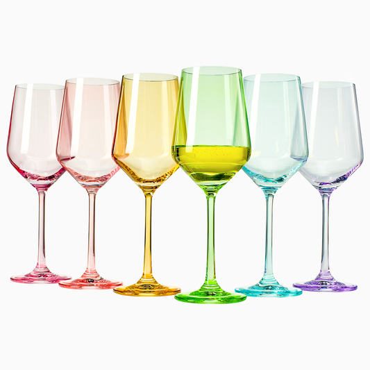 Colored Crystal Wine Glass Set of 6, Large Stemmed 12 oz