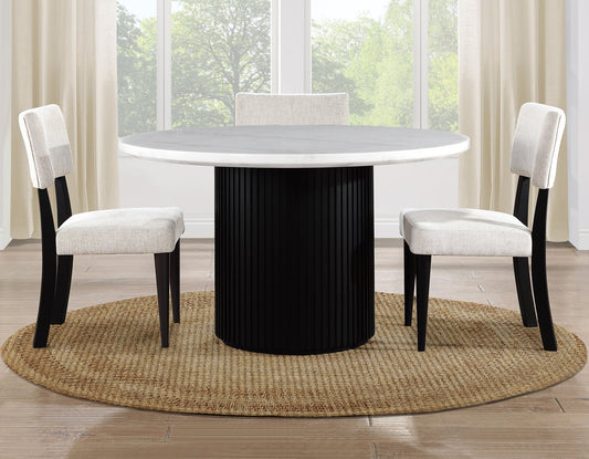 Colvin 52" Round White Marble Dining Table, Black Finish