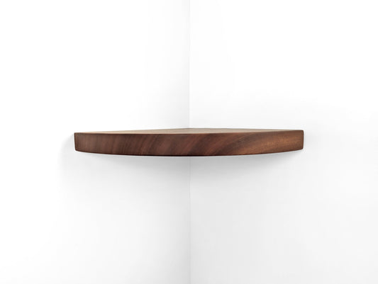 Mahogany Floating Corner Shelf with Cord Hole