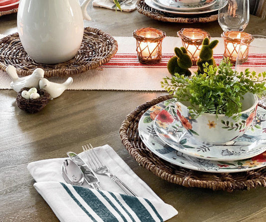 Green and White Napkins Set of 6
