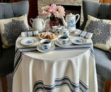 Navy Blue Striped Round Tablecloth