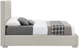 Crosby Mid Century Modern Bed with Elegant Linen Upholstery and Stylish Gold & Chrome Legs