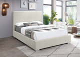 Crosby Mid Century Modern Bed with Elegant Linen Upholstery and Stylish Gold & Chrome Legs