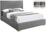 Crosby Mid Century Modern Bed with Elegant Linen Upholstery and Stylish Gold & Chrome Legs