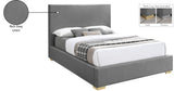 Crosby Mid Century Modern Bed with Elegant Linen Upholstery and Stylish Gold & Chrome Legs