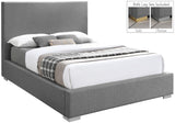 Crosby Mid Century Modern Bed with Elegant Linen Upholstery and Stylish Gold & Chrome Legs