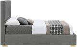 Crosby Mid Century Modern Bed with Elegant Linen Upholstery and Stylish Gold & Chrome Legs