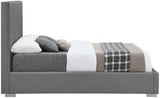 Crosby Mid Century Modern Bed with Elegant Linen Upholstery and Stylish Gold & Chrome Legs