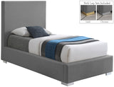 Crosby Mid Century Modern Bed with Elegant Linen Upholstery and Stylish Gold & Chrome Legs