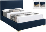 Crosby Mid Century Modern Bed with Elegant Linen Upholstery and Stylish Gold & Chrome Legs