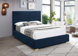 Crosby Mid Century Modern Bed with Elegant Linen Upholstery and Stylish Gold & Chrome Legs