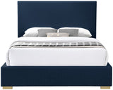 Crosby Mid Century Modern Bed with Elegant Linen Upholstery and Stylish Gold & Chrome Legs