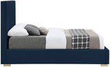 Crosby Mid Century Modern Bed with Elegant Linen Upholstery and Stylish Gold & Chrome Legs