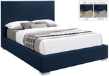 Crosby Mid Century Modern Bed with Elegant Linen Upholstery and Stylish Gold & Chrome Legs