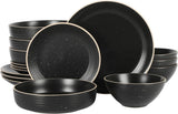 Gibson Home Dinah 16 Piece Double Bowl Stoneware Embossed Speckled Dinnerware Set - Matte Black, White, or Sage Green