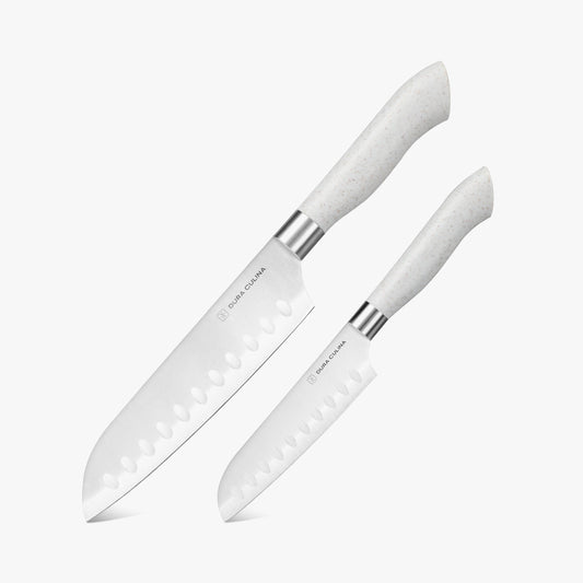 EcoCut 2 Piece Santoku Knife Set With Blade Guards, Grey