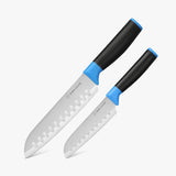 Duo-Grip 2 Piece Santoku Knife Set With Blade Guards, Blue