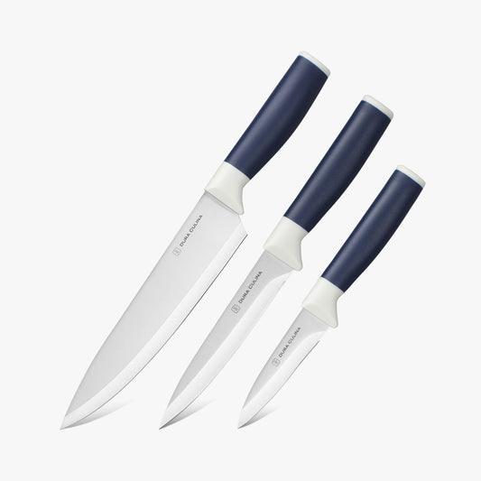 Duo-Grip 3 Piece Kitchen Knife Set With Blade Guards, Grey