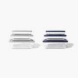 12 Piece Set (6 Containers + 6 Lids) Rectangular Nesting Glass Storage Containers, Blue