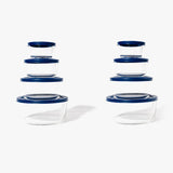 16 Piece Set (8 Containers + 8 Lids) Round Nesting Glass Storage Containers, Grey
