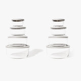 16 Piece Set (8 Containers + 8 Lids) Round Nesting Glass Storage Containers, White