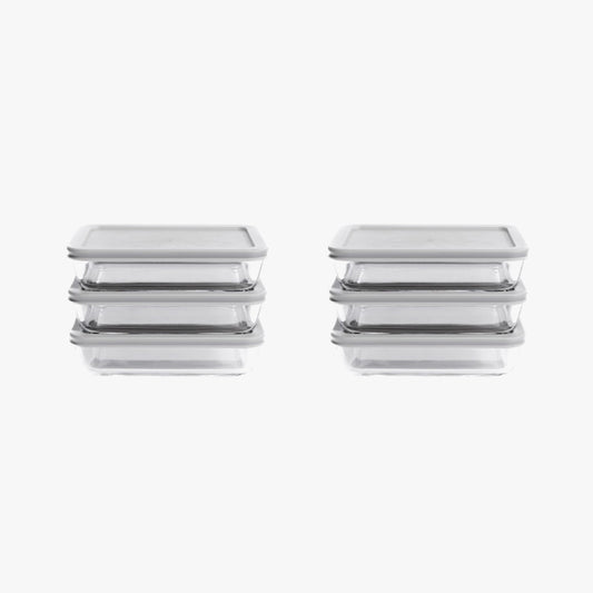 12 Piece Set (6 Containers + 6 Lids) Rectangular Nesting Glass Storage Containers, Red