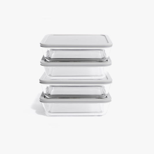 8 Piece Set (4 Containers + 4 Lids) 6.55 Cup Rectangular Glass Storage Containers, Blue