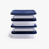 8 Piece Set (4 Containers + 4 Lids) 6.55 Cup Rectangular Glass Storage Containers, White
