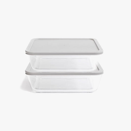 4 Piece Set (2 Containers + 2 Lids) 11 Cup Rectangular Glass Storage Containers, Blue