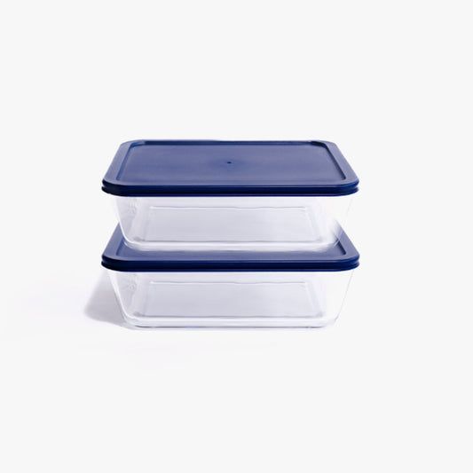 4 Piece Set (2 Containers + 2 Lids) 11 Cup Rectangular Glass Storage Containers, White