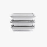 6 Piece Set (3 Containers + 3 Lids) 3 Cup Rectangular Glass Storage Containers, Blue