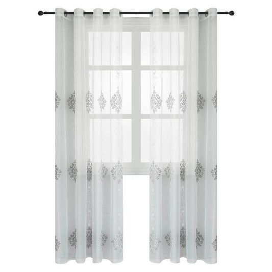 Nexus - Sheer Curtain Panel - Gray on White