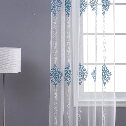 Kseniya - Sheer Curtain Panel - Blue on White