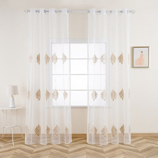 Olesya - Sheer Curtain Panel - Gold on White