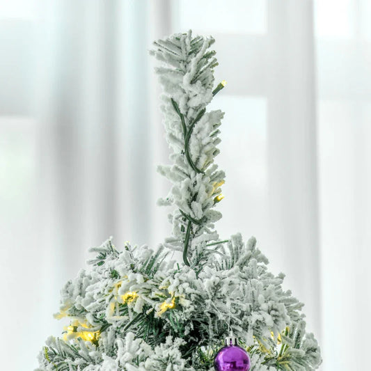 HOMCOM 9ft Pre-Lit Snow-Flocked Slim Douglas Fir Artificial Christmas Tree with Realistic Branches, 550 LED Lights and 988 Tips