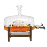Whiskey Ship in a Barrel Decanter With Ship, 2-10 oz Glasses