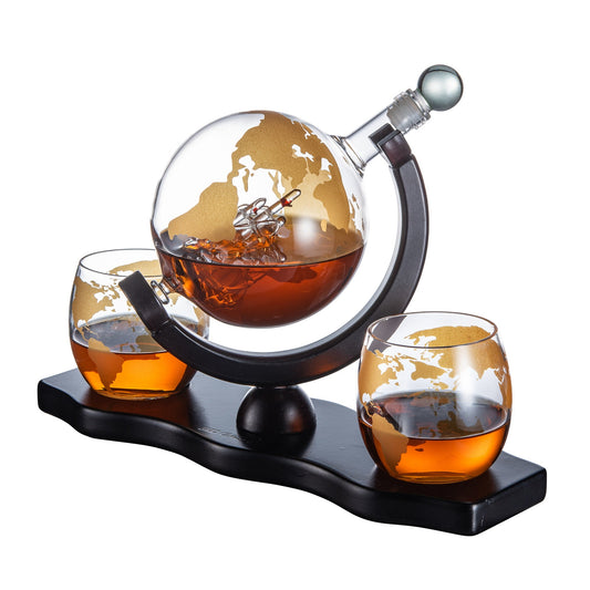 Gold Etched Whiskey Decanter Set Globe, Bourbon (27 Oz) (Gold)