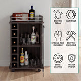 Tuhome Dukat Bar Cart with Two Shelves, Six Built-In Wine Racks, Four Casters, Modern Storage Solution for Kitchen or Dining Room