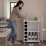 Tuhome Dukat Bar Cart with Two Shelves, Six Built-In Wine Racks, Four Casters, Modern Storage Solution for Kitchen or Dining Room